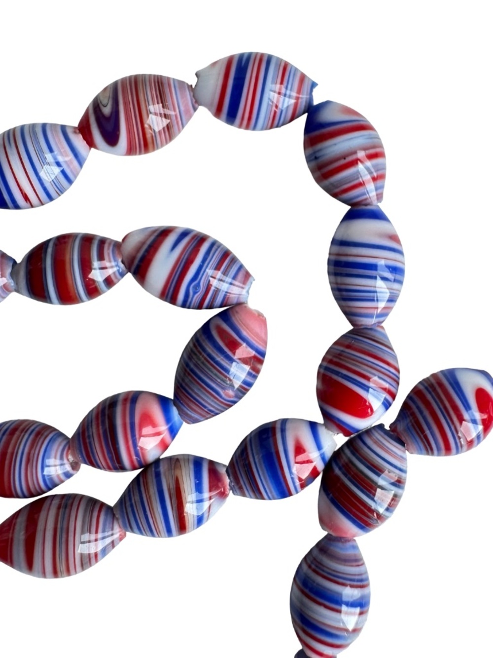 Vintage Striped Porcelain Bead Necklace Red White Blue Boho Festival Accessory - Picture 8 of 16